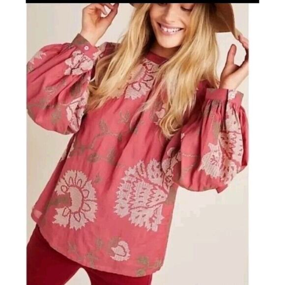 Payal Pratap Anthropologie Rhododendron Stitched Balloon Long Sleeve Top Size 8 - Picture 2 of 7